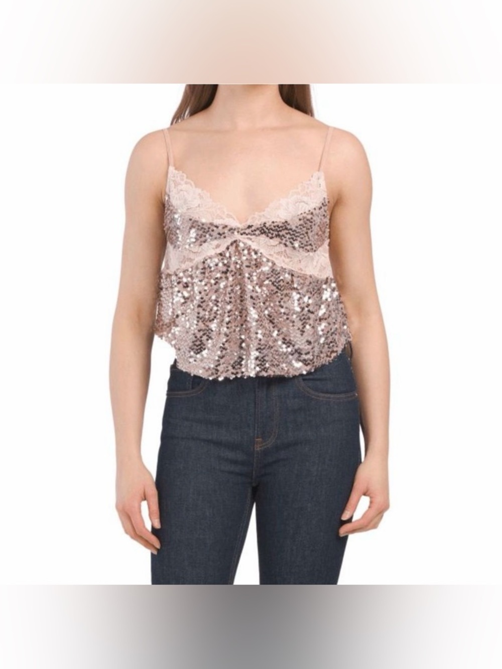 Free People Silver Pink Sequin Camisole